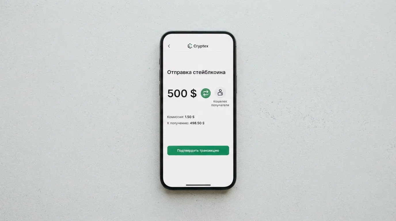 Телефон с экраном перевода стейблкоина