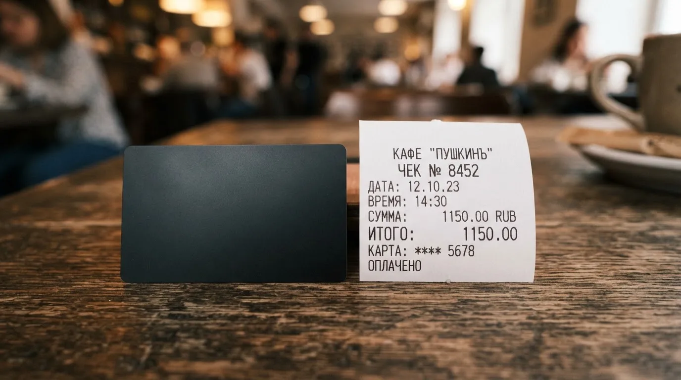 Чек и карта на столике в кафе