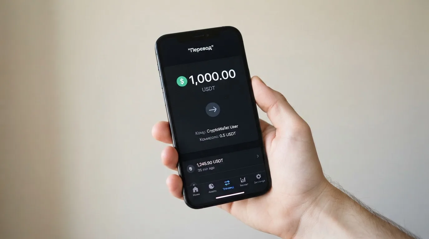 Телефон с экраном перевода стейблкоина