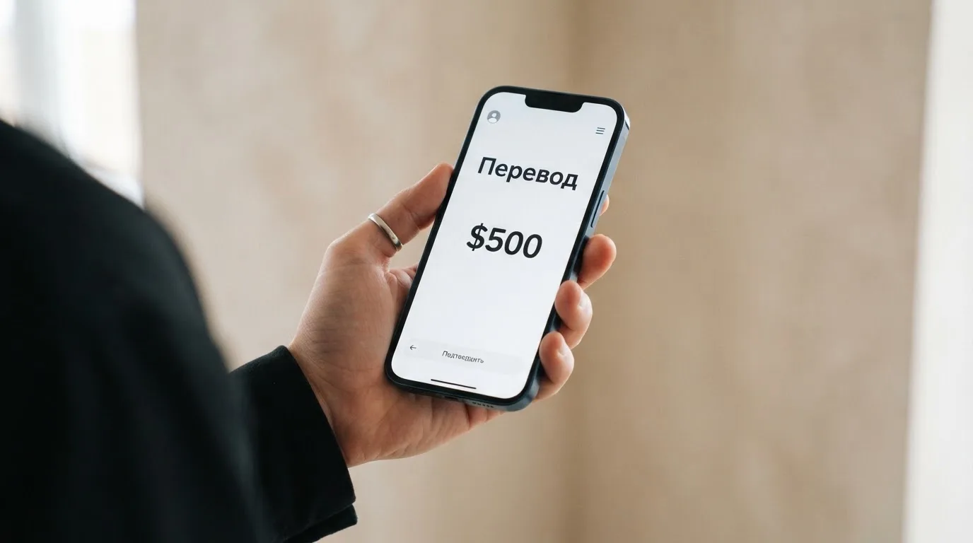 Телефон с экраном перевода стейблкоина