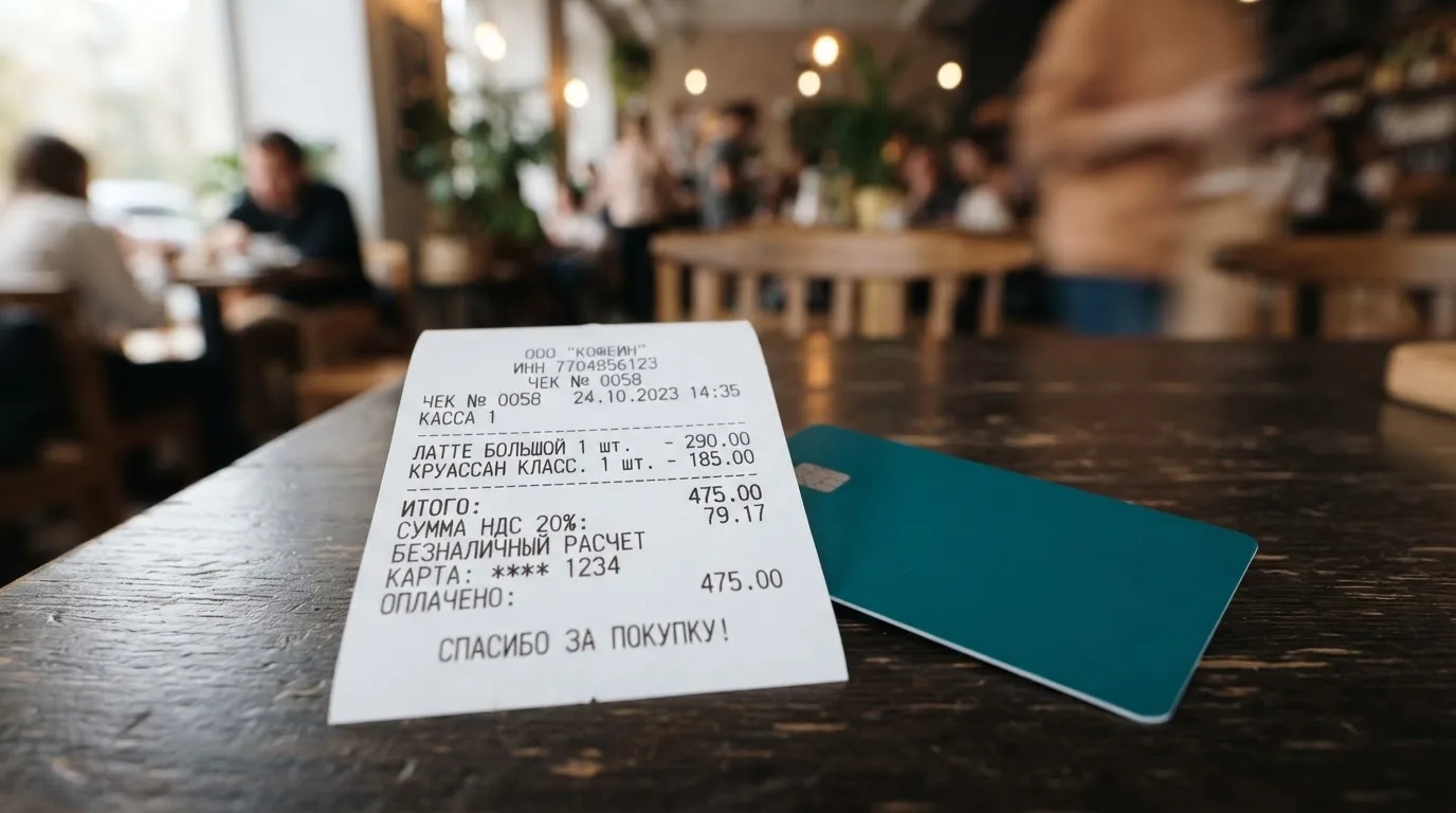 Чек и карта на столике в кафе