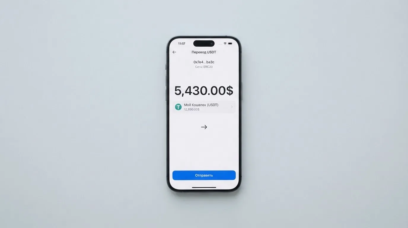 Телефон с экраном перевода стейблкоина